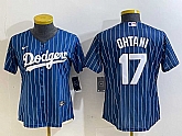 Women's Los Angeles Dodgers #17 Shohei Ohtani Red Navy Blue Pinstripe Cool Base Nike Jersey,baseball caps,new era cap wholesale,wholesale hats